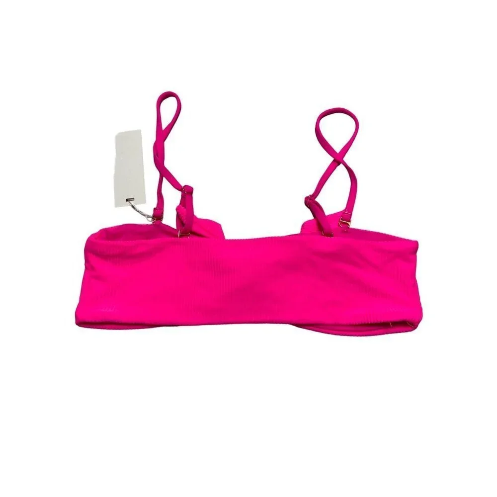 NWT Frankie's Bikinis Enzo Tie Front Bikini Top Heart Throb Pink-sz Small